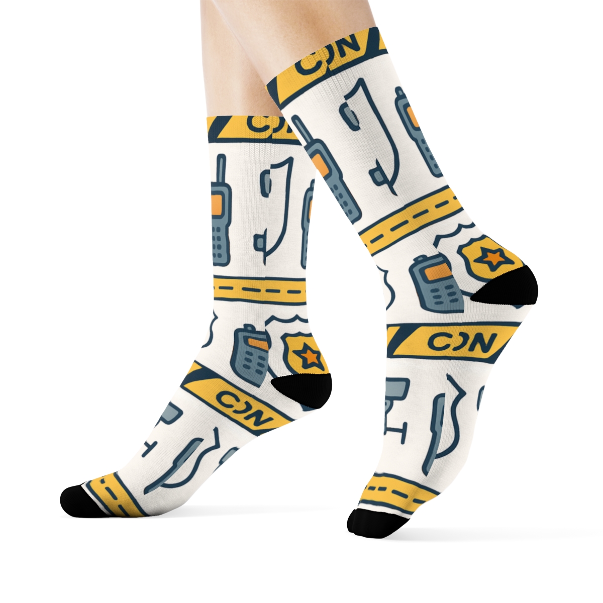 Caution Tape Bands With Security Guard Motif unique graphic crew socks
