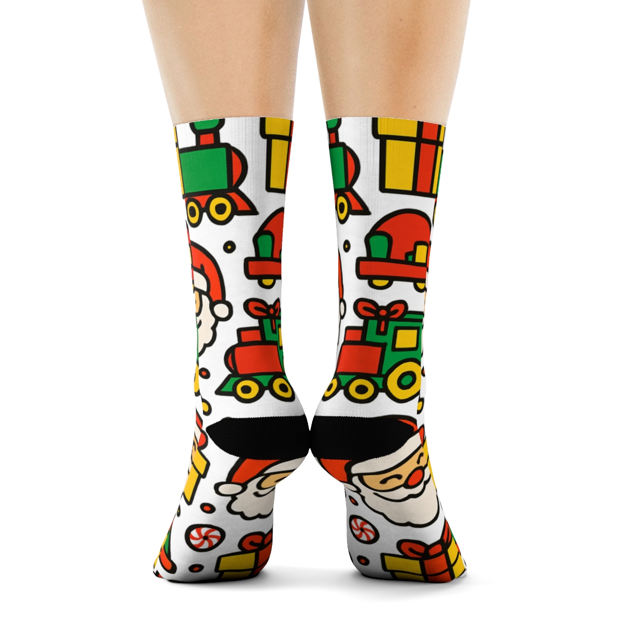Santa Workshop Grid For Xmas On White Background personalized crew socks