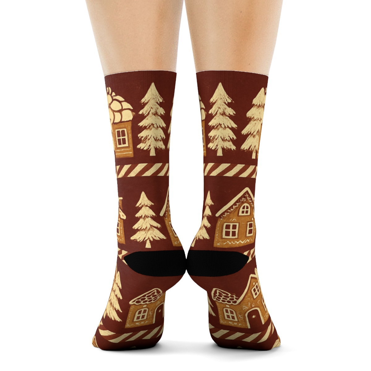 Gingerbread House Holiday Band trendy patterned crew socks