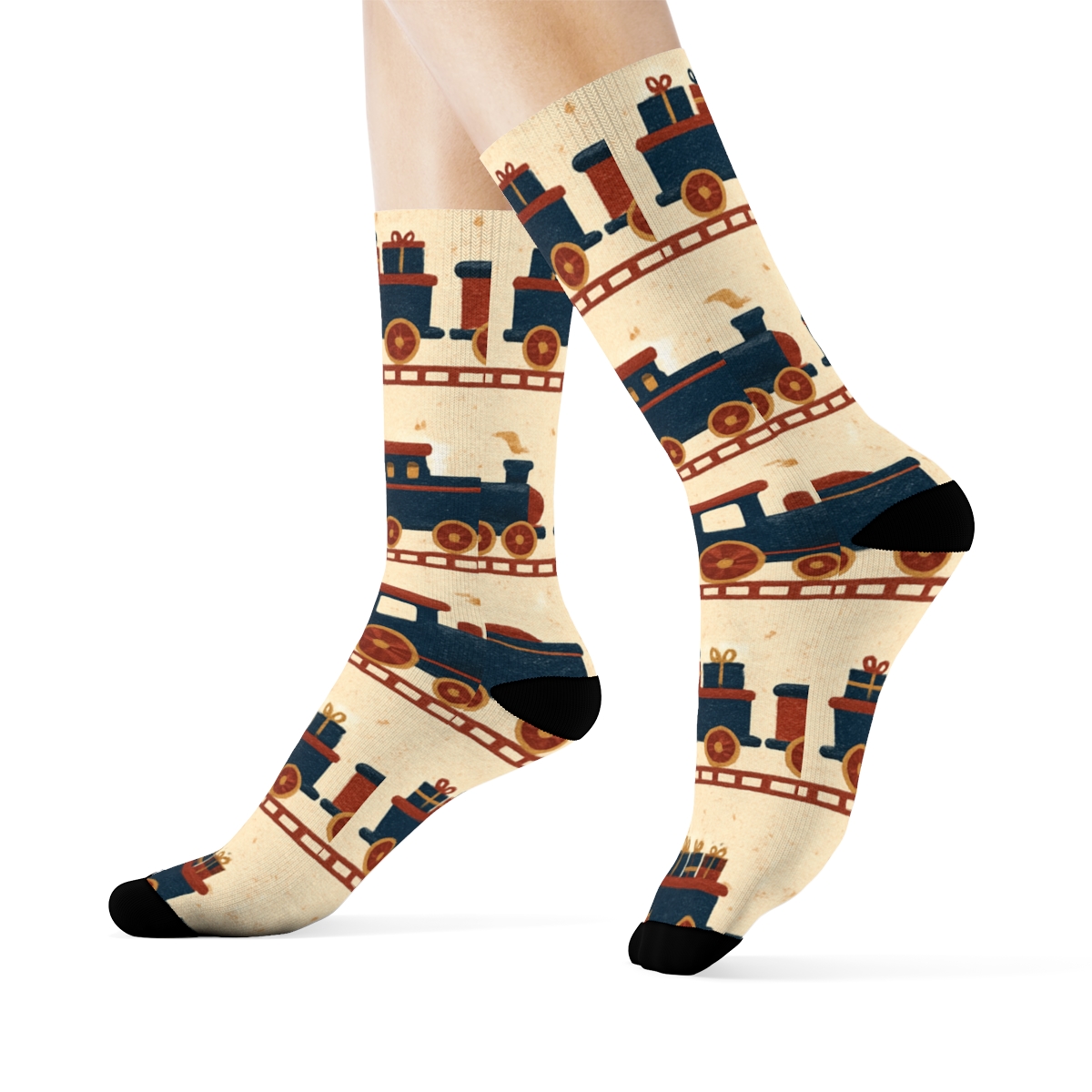 Toy Train Track Holiday custom crew socks