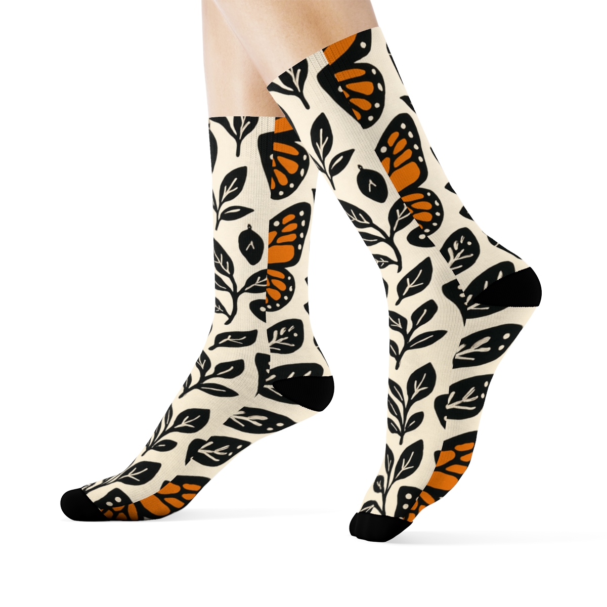 Monarch Migration Chevron Parade On Warm Ivory trendy patterned crew socks