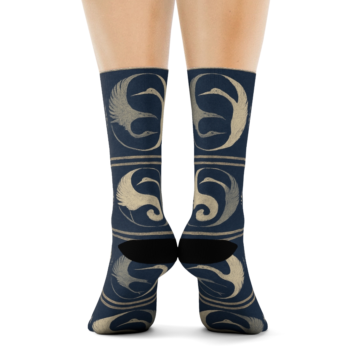 Indigo Dual Crane Border Bands unique graphic crew socks