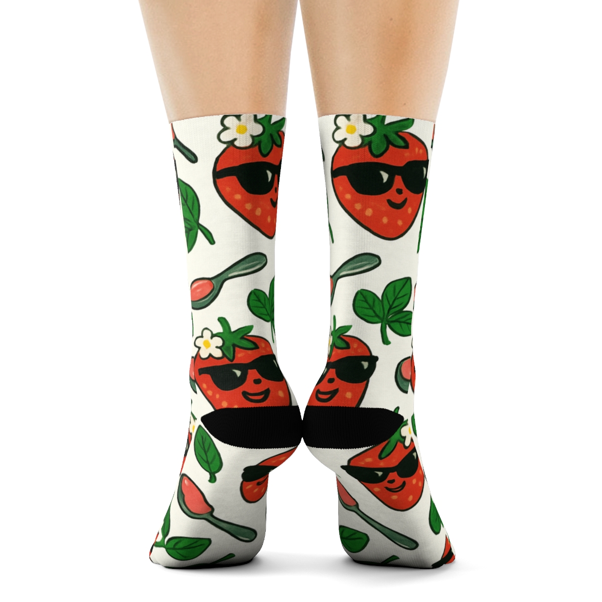 Playful Strawberry Character Scatter On White stylish athletic crew socks