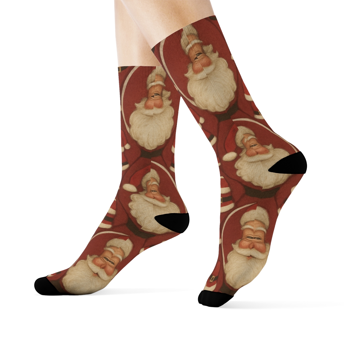 Vintage Illustration Tile With Santa Face Medallions comfortable cotton crew socks