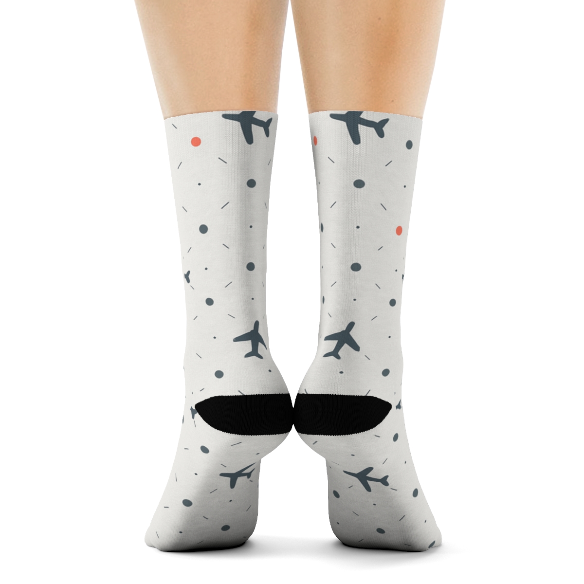Minimal Airplane Silhouette Dot Grid soft everyday crew socks