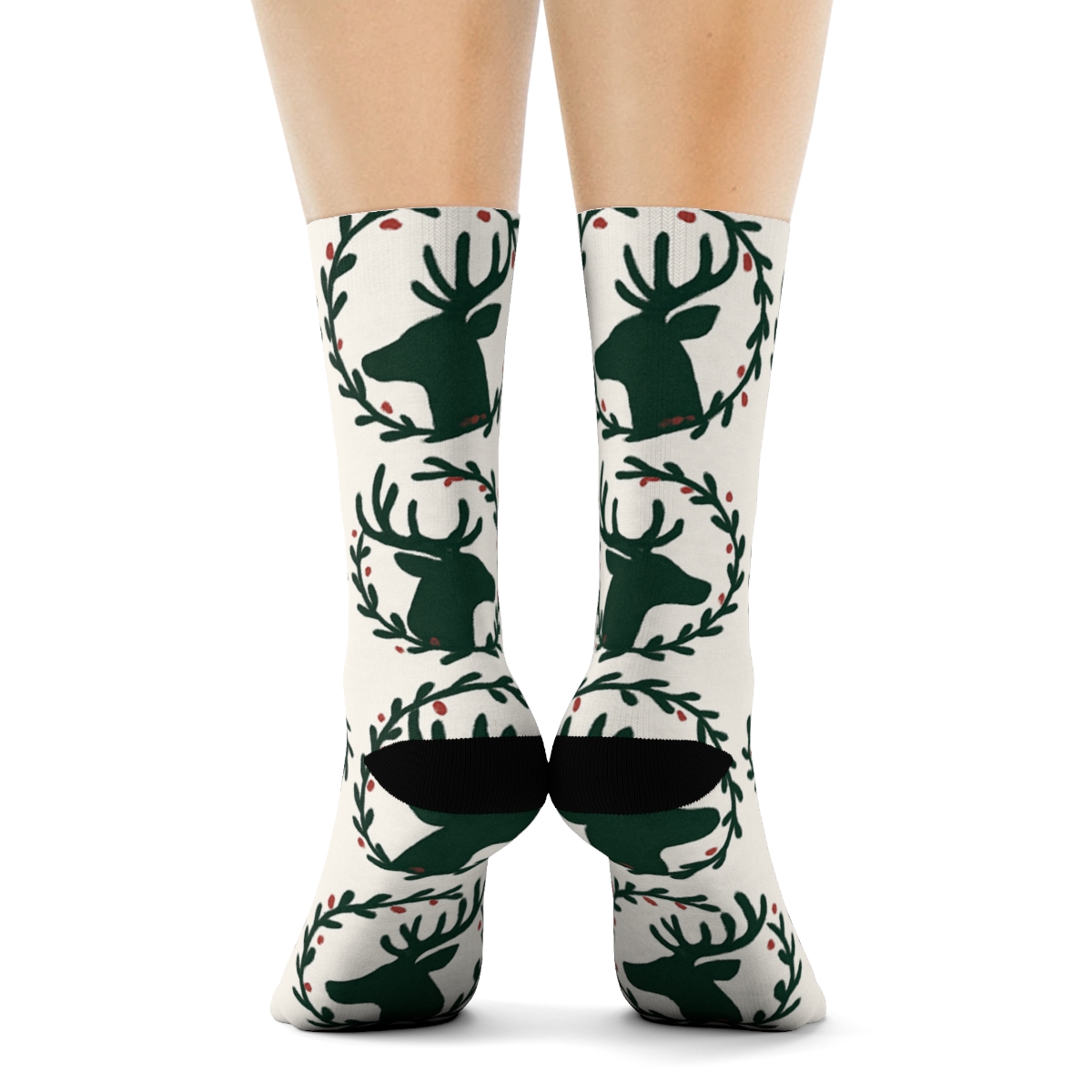 Reindeer Antler Portrait Wreaths designer printed crew socks