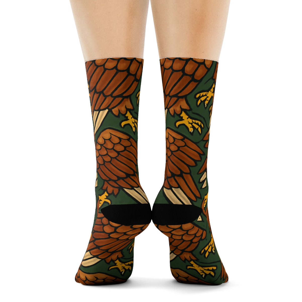 Eagle Wing Scale Tessellation On Forest Green Background designer printed crew socks