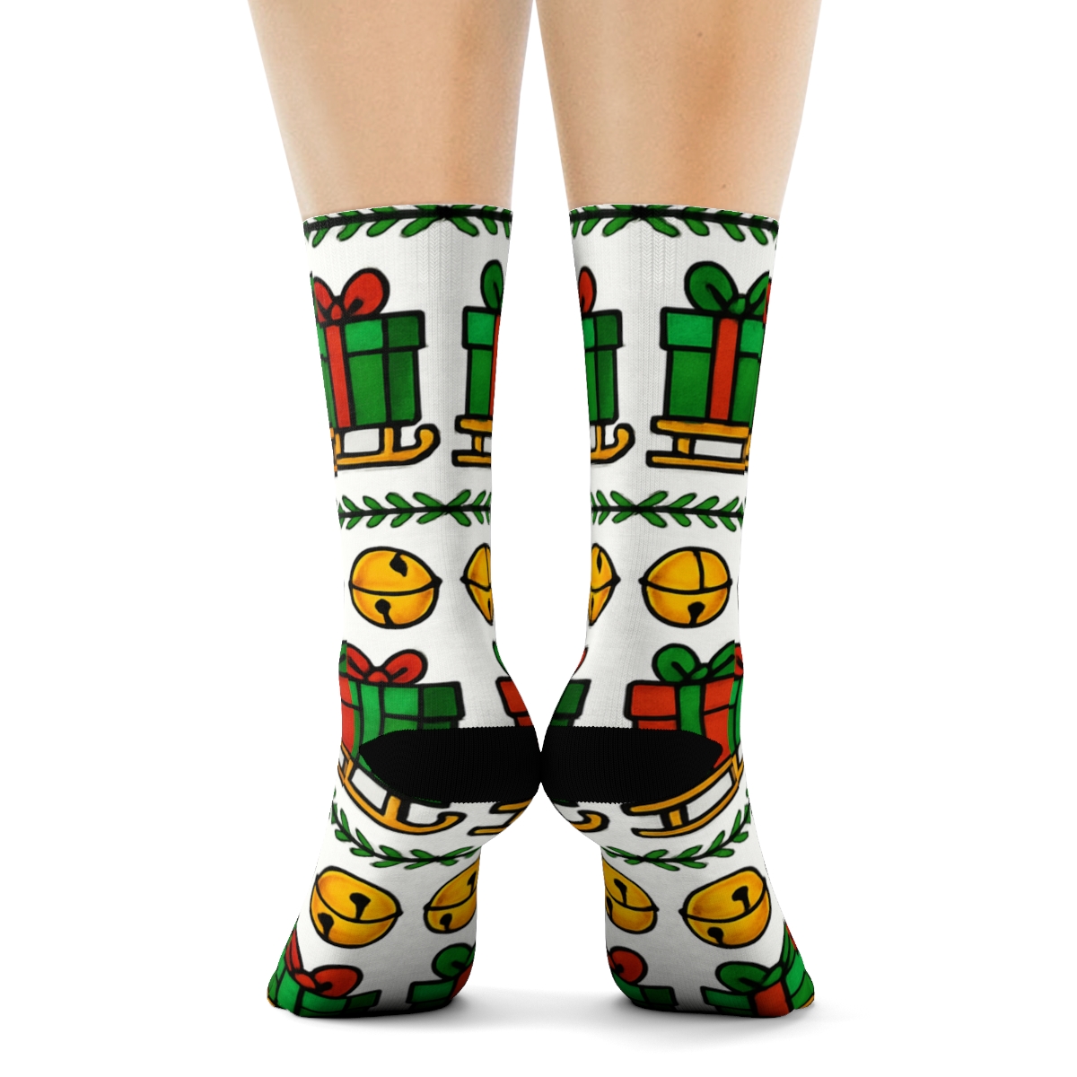Gift Trail With Sleigh Bells Stripe personalized crew socks