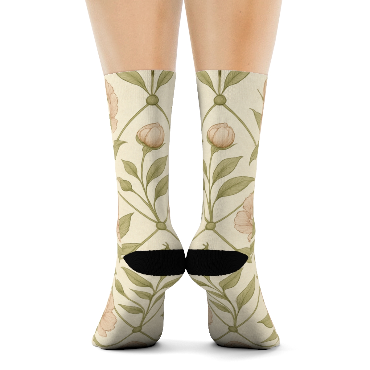 Ivory Peony Herbarium Lattice Poster Repeat soft everyday crew socks