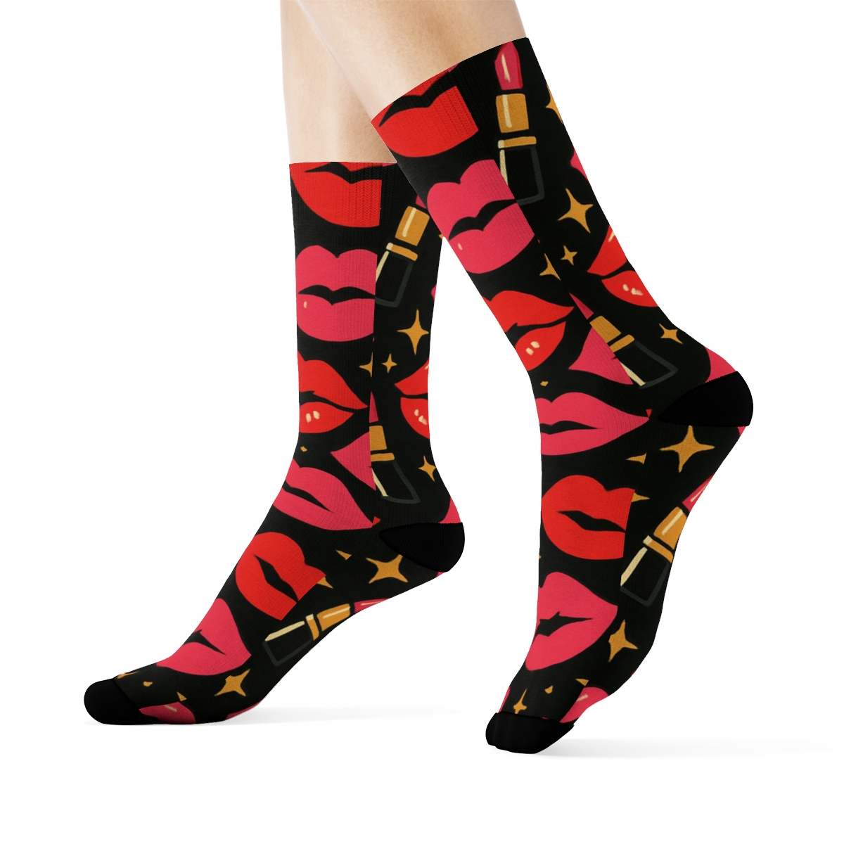 Kiss Mark Pop Art Lip Lattice soft everyday crew socks
