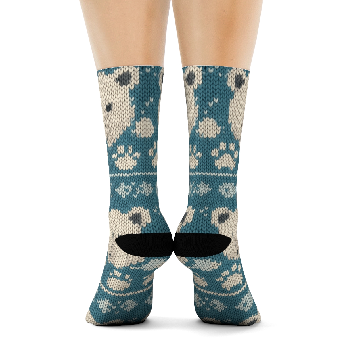 Knitted Polar Bear Fair Isle Snow Bands unique graphic crew socks