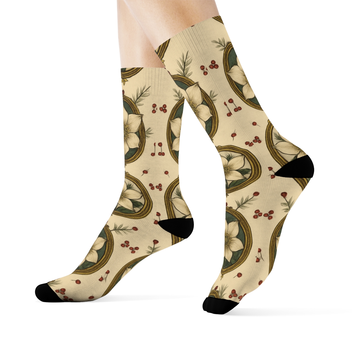 Vintage Christmas Rose Cameo Frames personalized crew socks