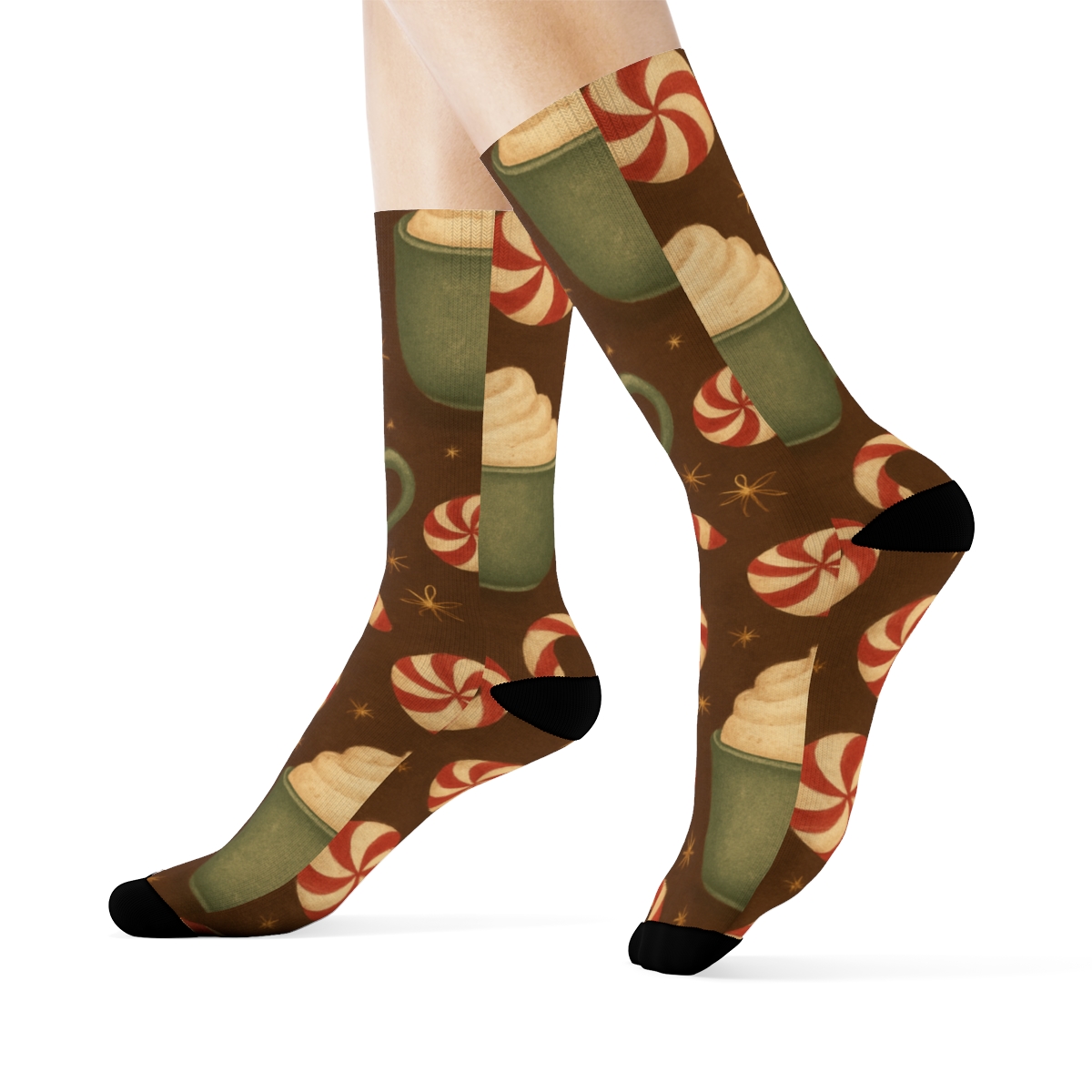 Holiday Collage Of Candy Canes And Cocoa soft everyday crew socks