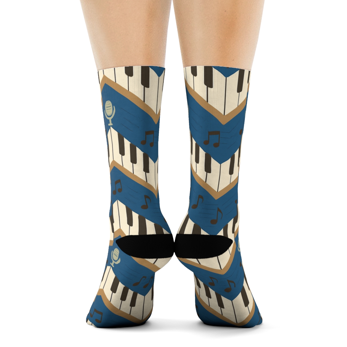 Piano Key Chevron On Concert Blue Background With Musician Charm personalized crew socks