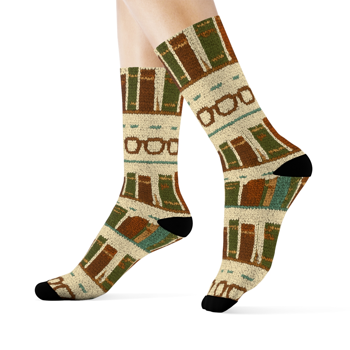 Librarian Knitted Illusion Bookshelf Bands stylish athletic crew socks