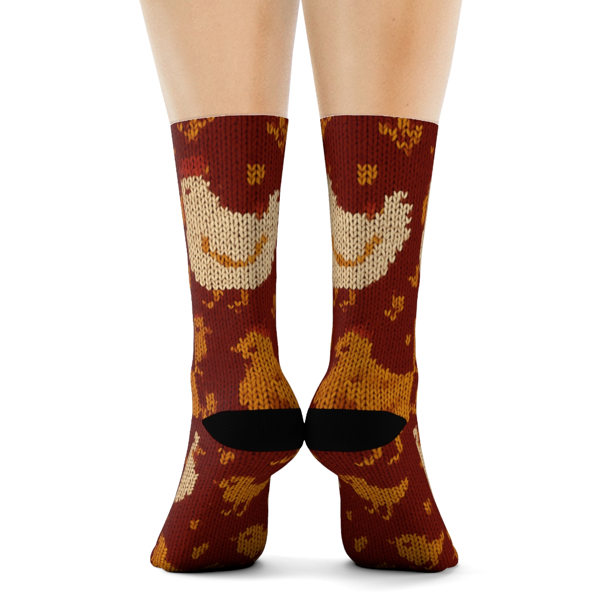 Knitted Chicken Lattice Farm Pattern designer printed crew socks
