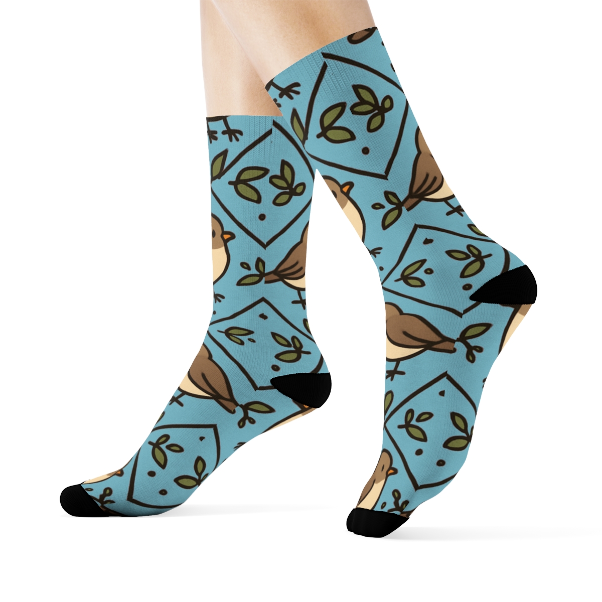Bird Chorus Lattice In Spring Air designer printed crew socks