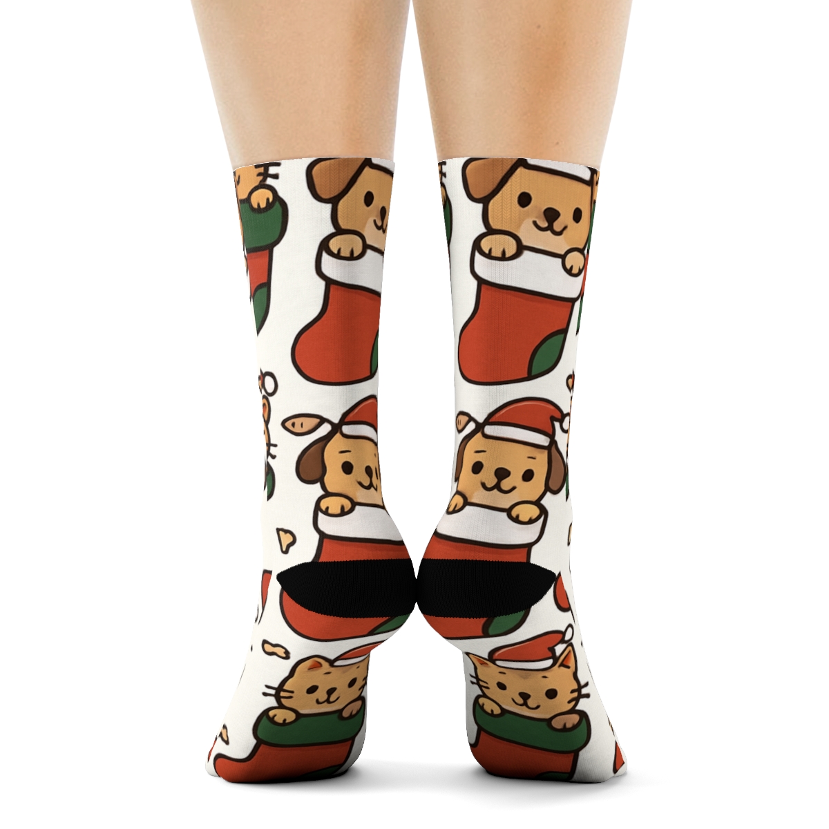 Holiday Pet Stockings Grid On White Background personalized crew socks