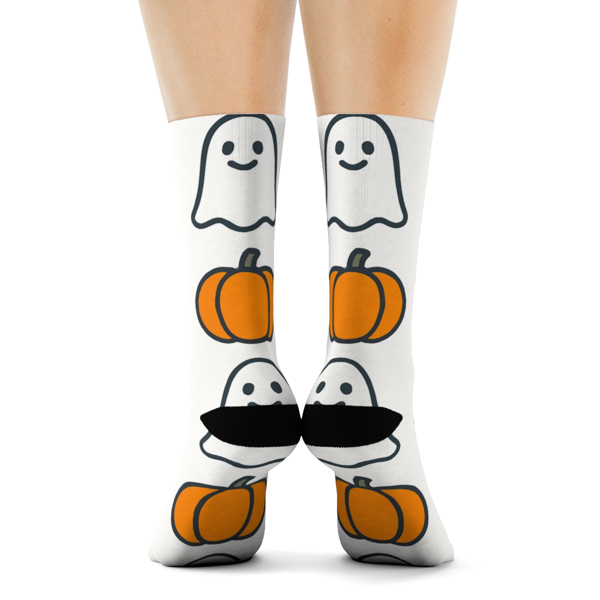 Pumpkin And Ghost Alternating Grid On White Background soft everyday crew socks