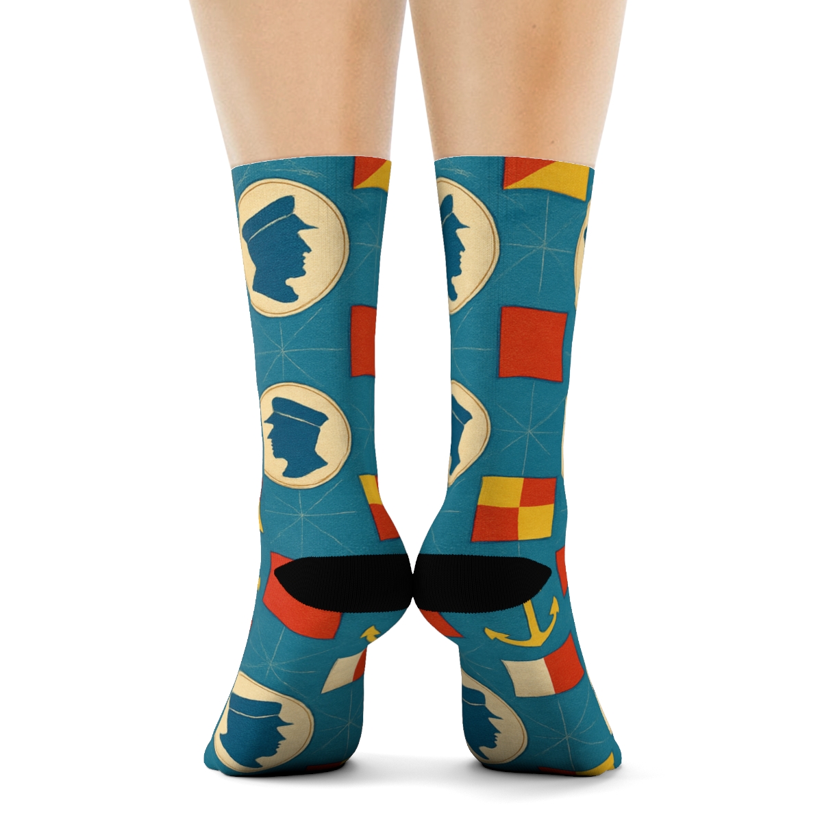Nautical Flag Lattice With Ship Captain Accents unique graphic crew socks