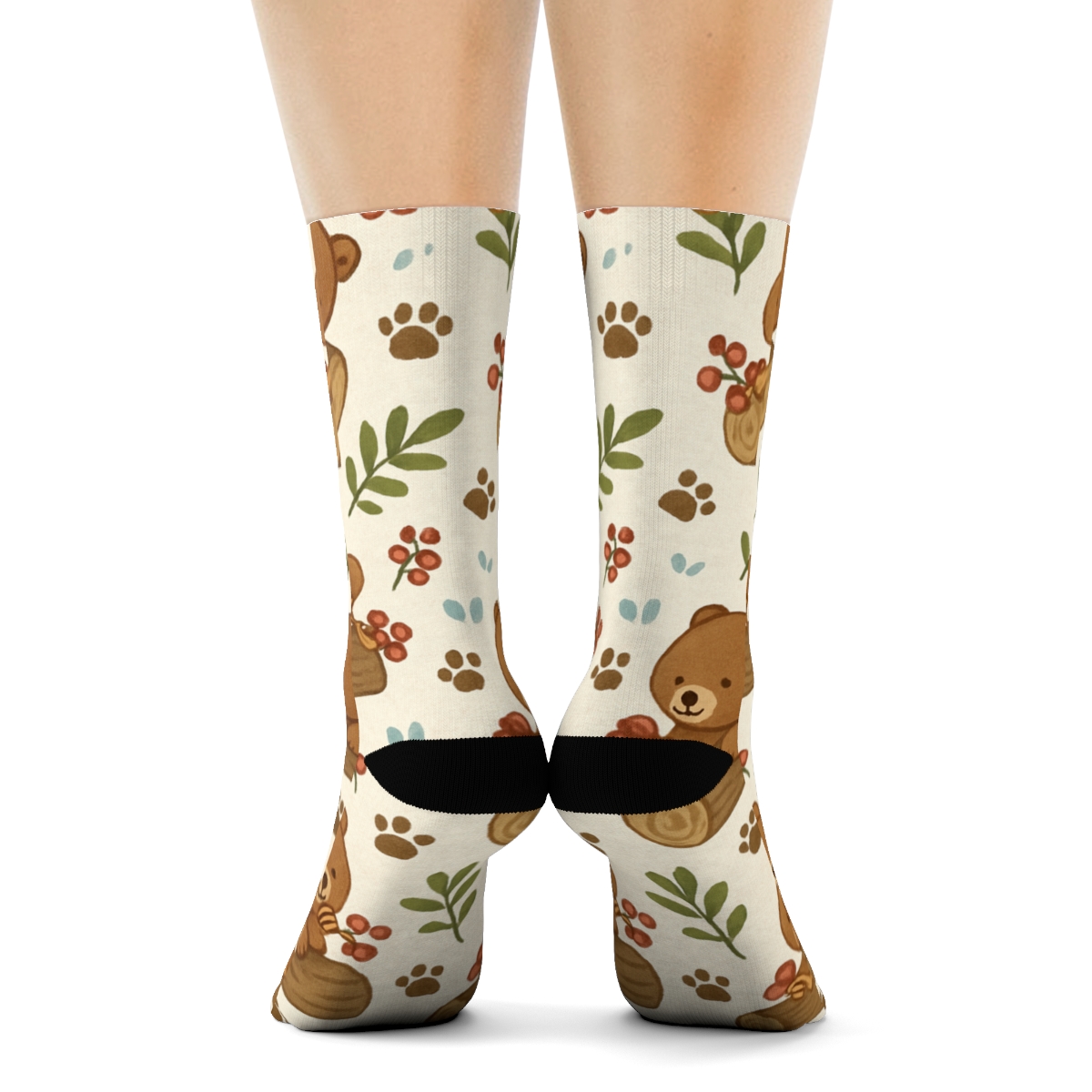 Forest Picnic Pattern With Bear Friends premium sports crew socks