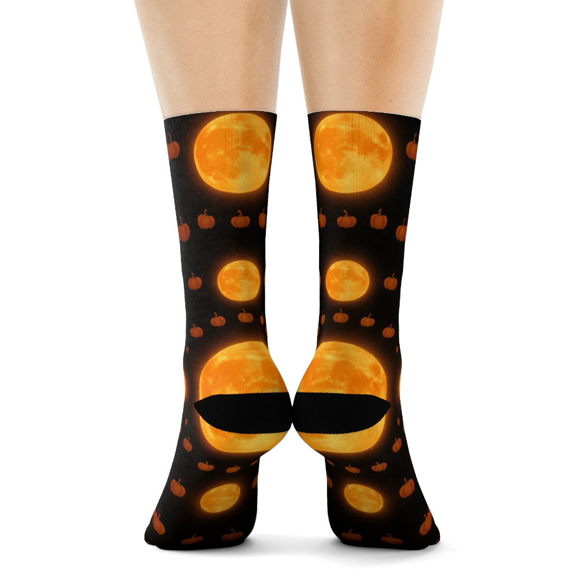 Concentric Harvest Moon Rings With Pumpkin Orbits On Black comfortable cotton crew socks
