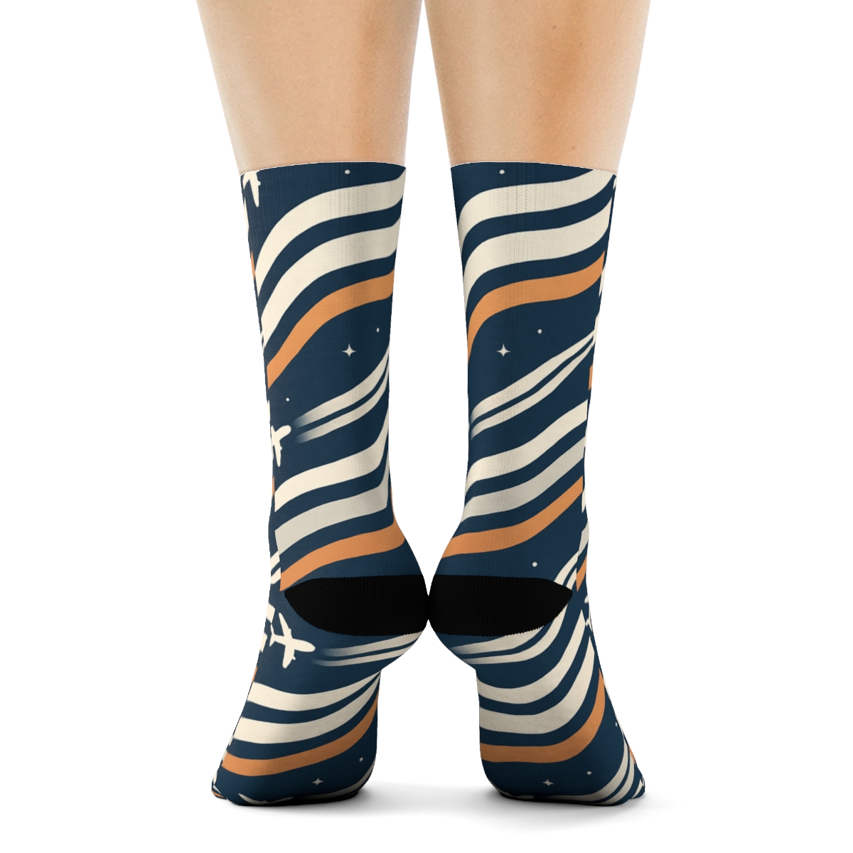 Contrail Ribbons With Airplane Icons designer printed crew socks