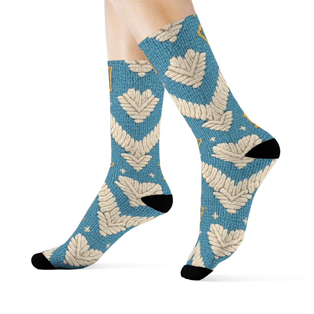 Angel Feather Chevron On Sky Blue Ground trendy patterned crew socks