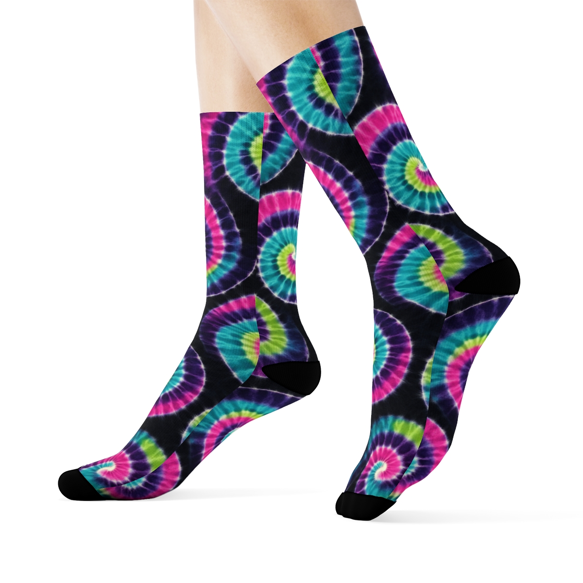 Neon Spiral Whorl Tile Matrix On Black Background soft everyday crew socks