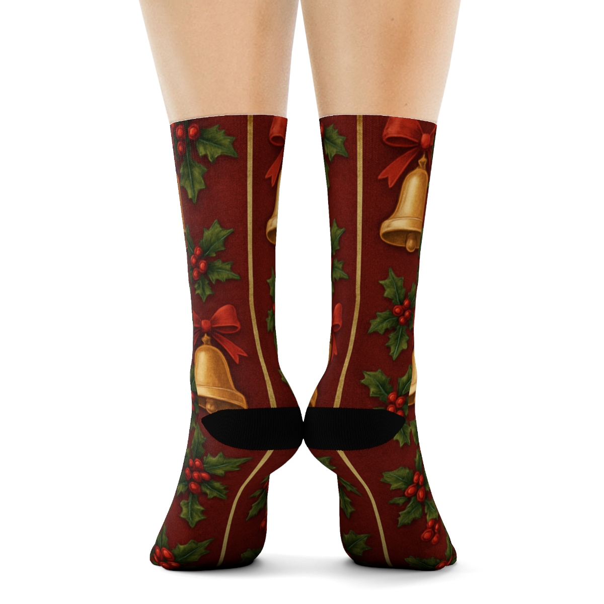 Vintage Xmas Poster Bells Stripe soft everyday crew socks