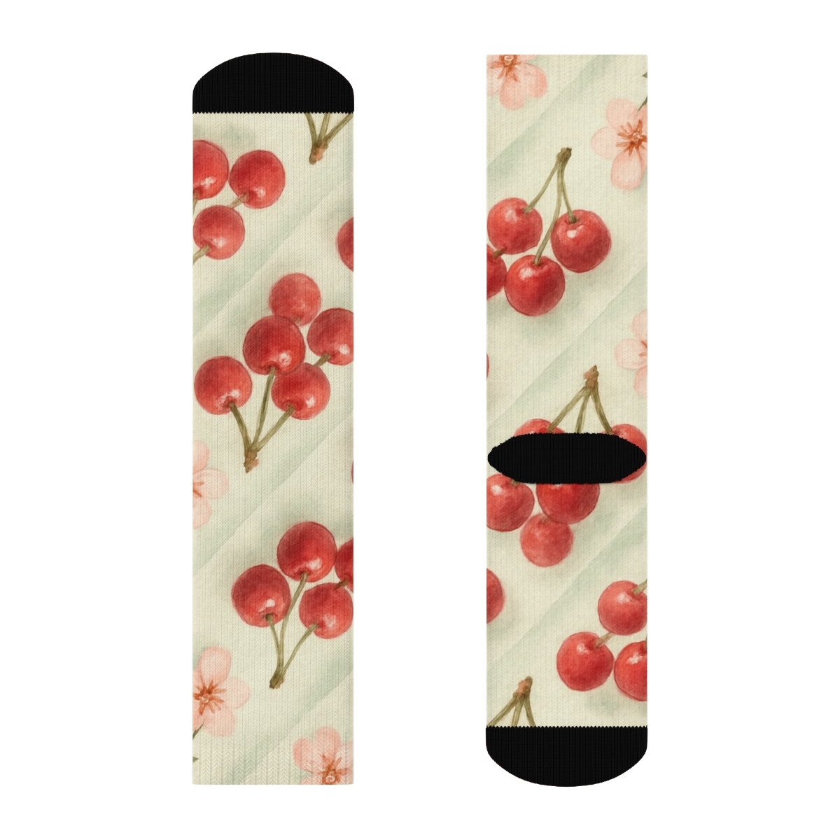 Diagonal Cherry Cluster Bands On Mint designer printed crew socks