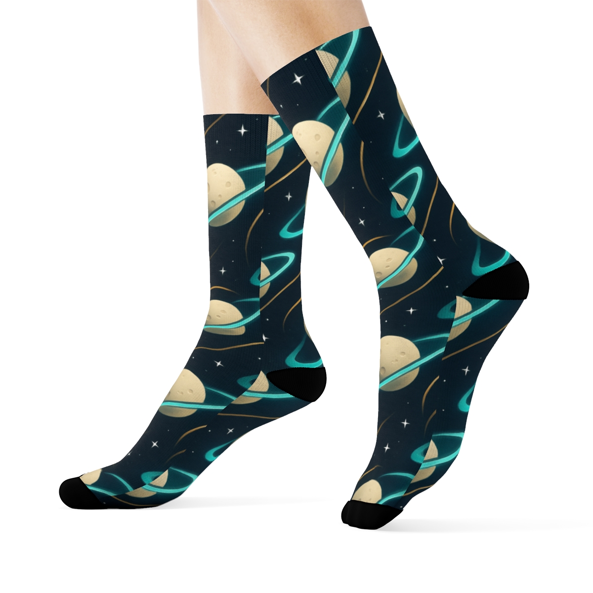 Ionized Teal Orbital Bands On Deep Navy Background stylish athletic crew socks