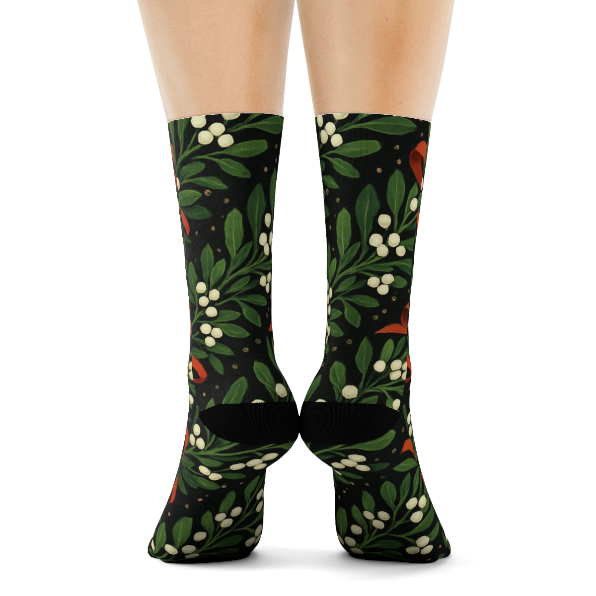 Evergreen Ribboned Mistletoe-Collage Bands stylish athletic crew socks