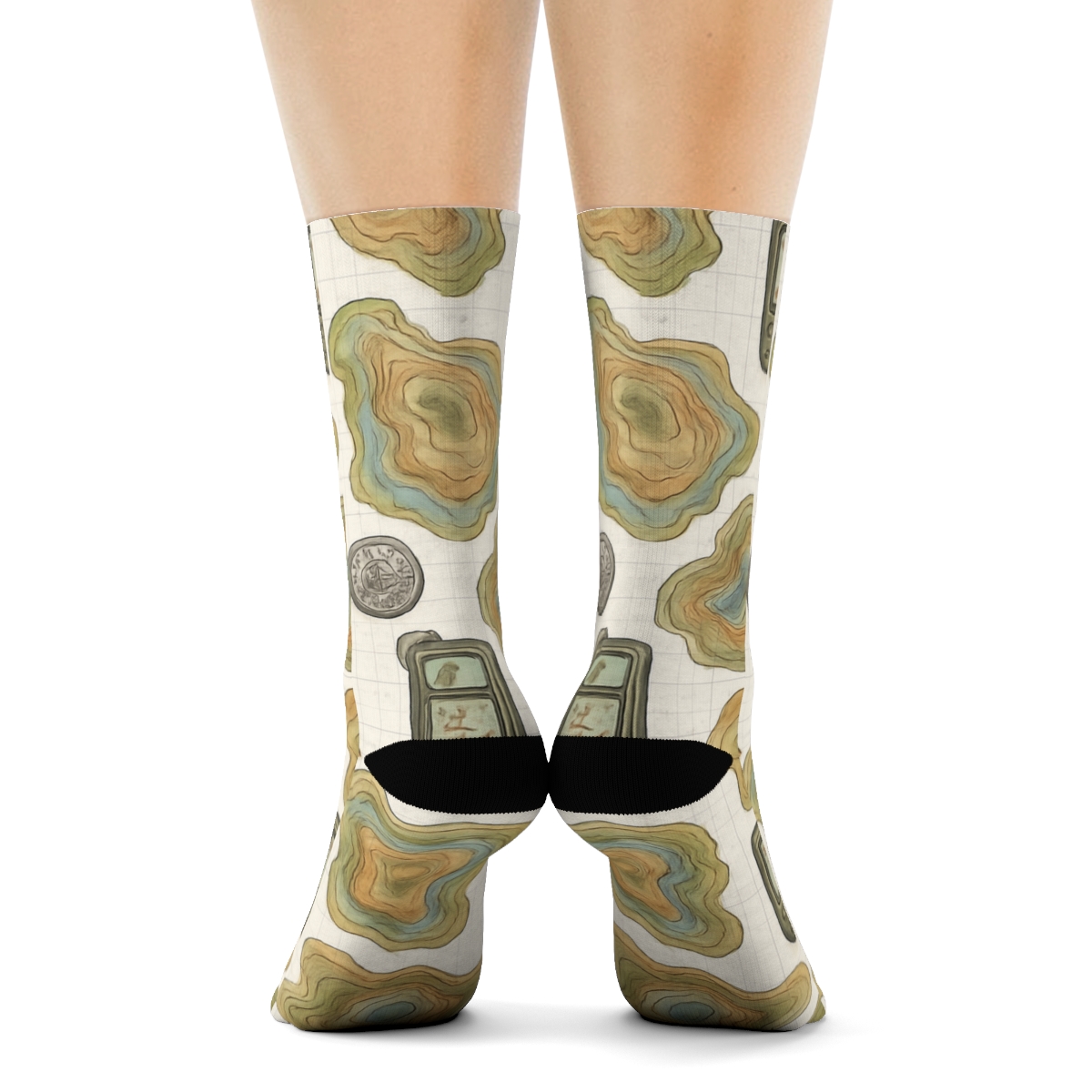 Topographic Patchwork With Surveyor Instruments custom crew socks