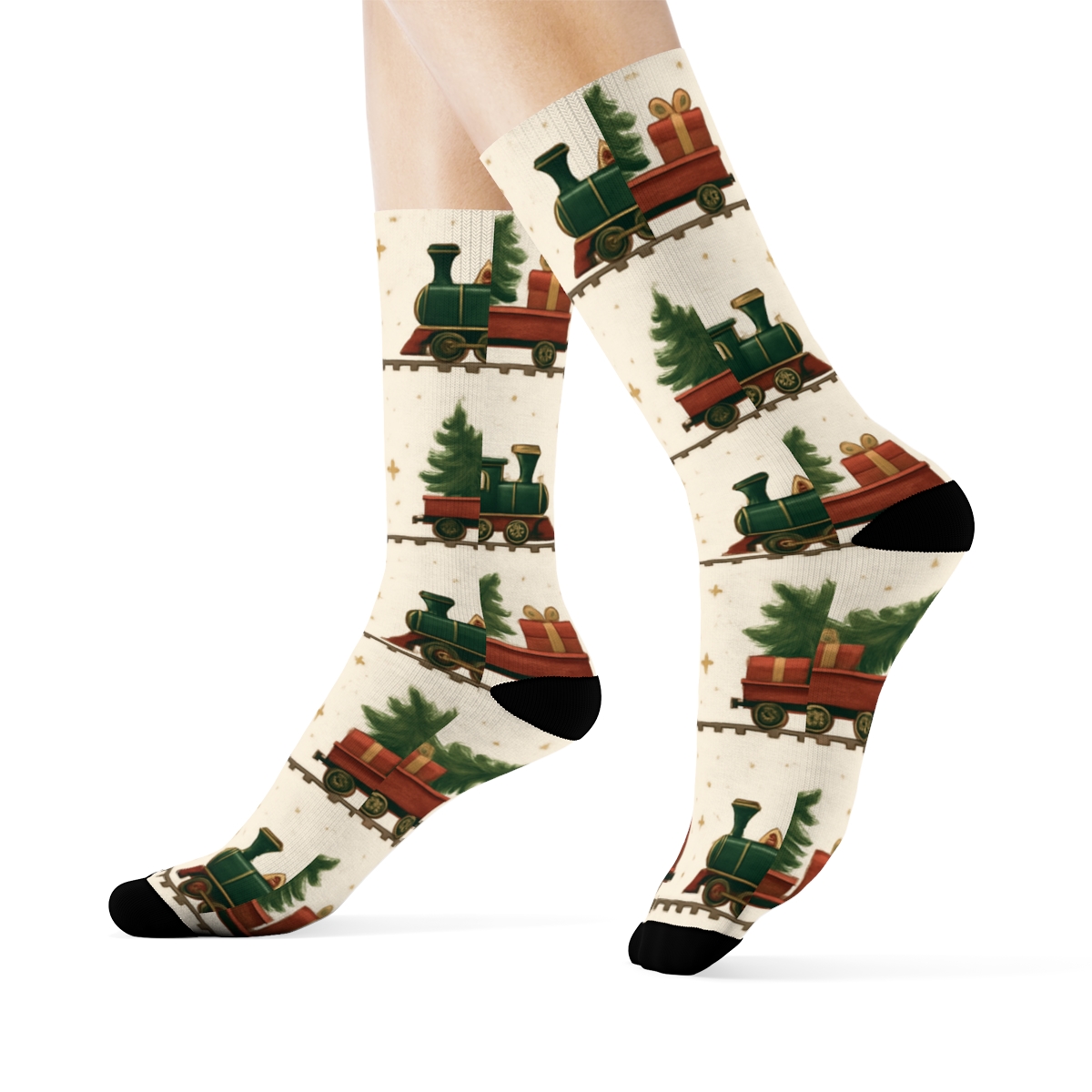 Twinkling Toy Train Pattern Xmas soft everyday crew socks