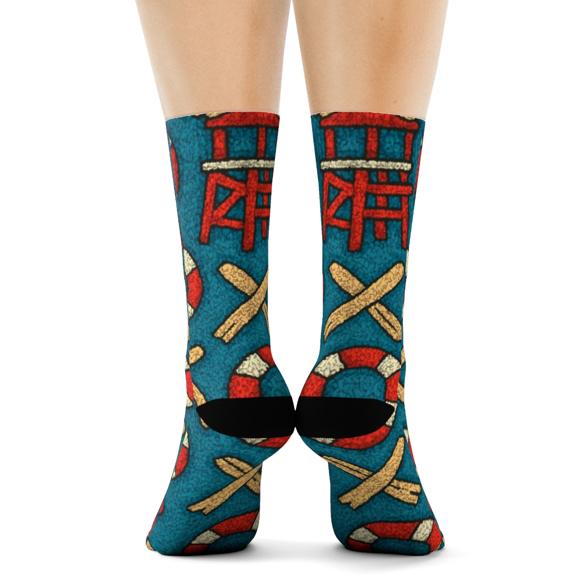 Lifeguard-Striped Rescue Towers Knit Illusion comfortable cotton crew socks