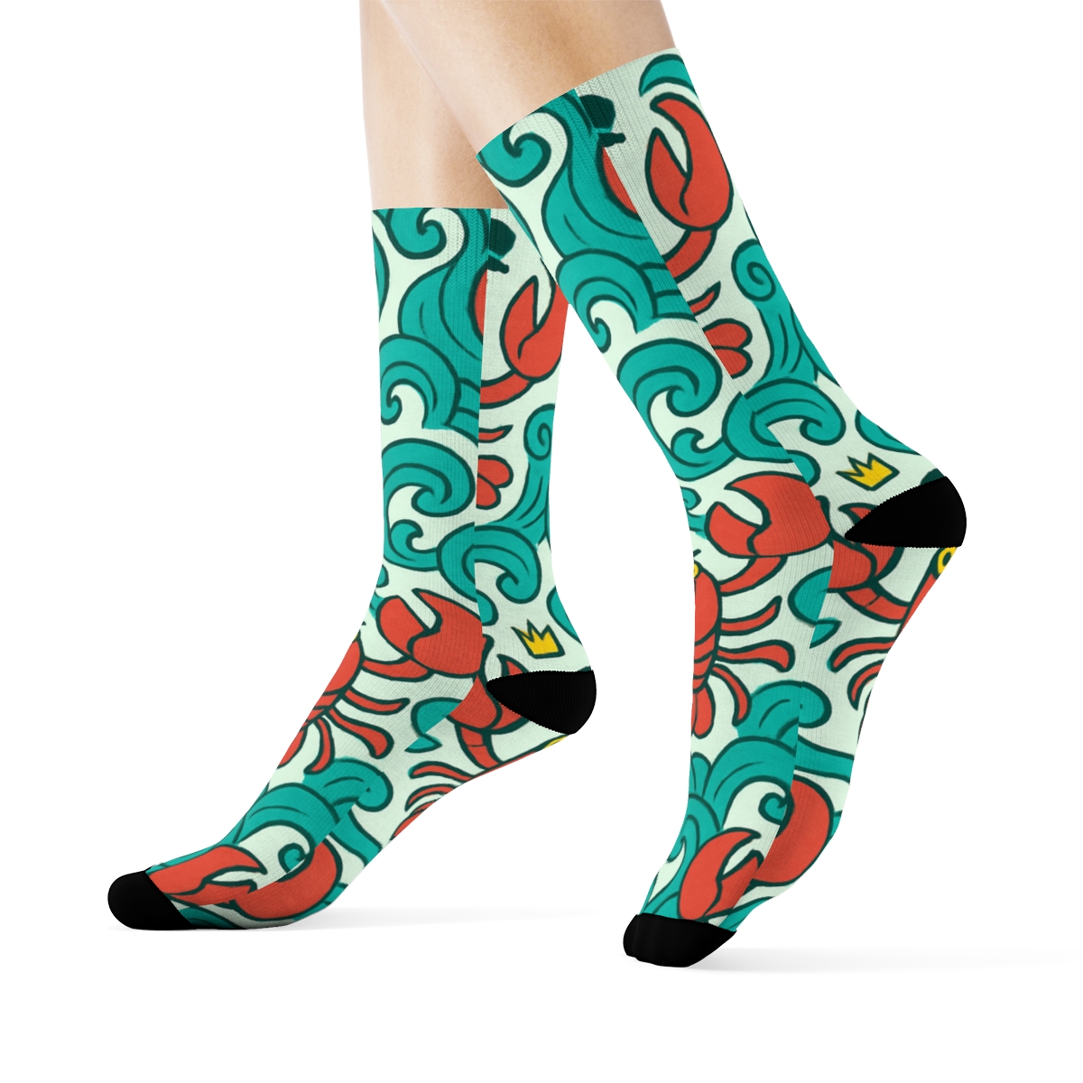Dancing Wave Tiles With Lobster personalized crew socks