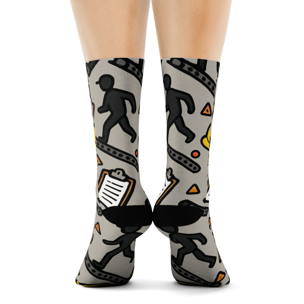 Conveyor Rhythm With Factory Worker Icons premium sports crew socks