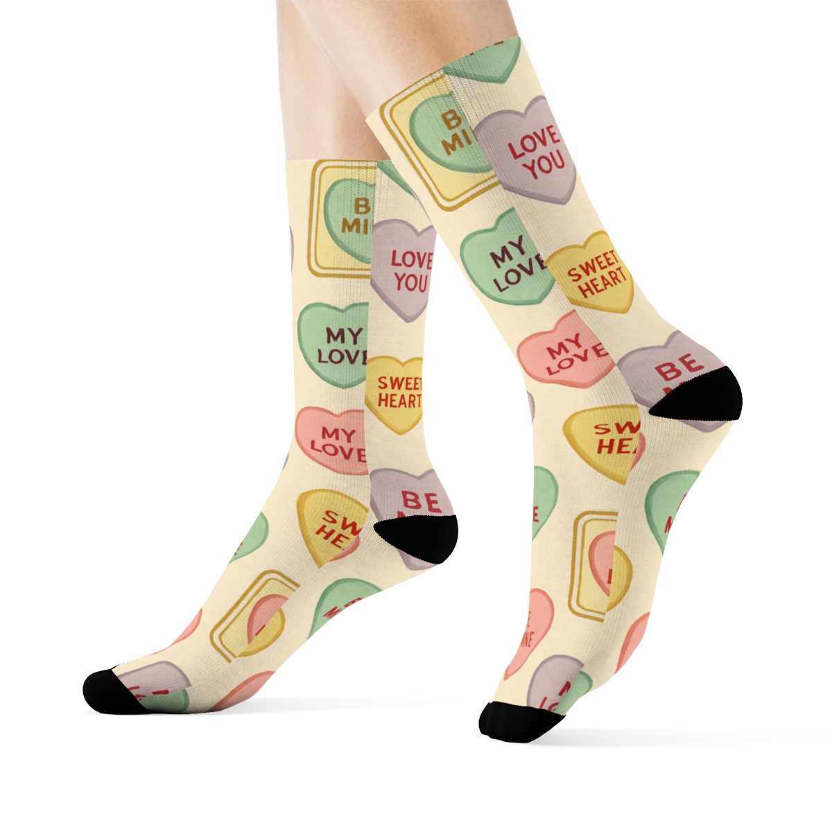 Retro Candy Wrapper Conversation Hearts With Valentine Candy Heart stylish athletic crew socks