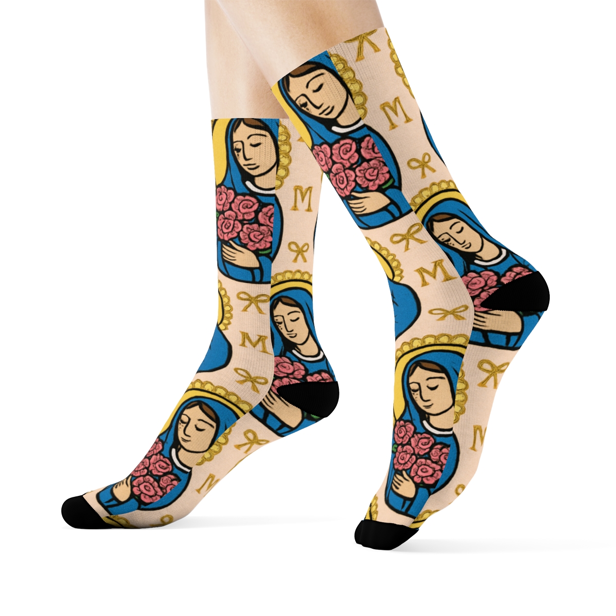 Rose Cloak Medallions Mary-Inspired Mosaic personalized crew socks