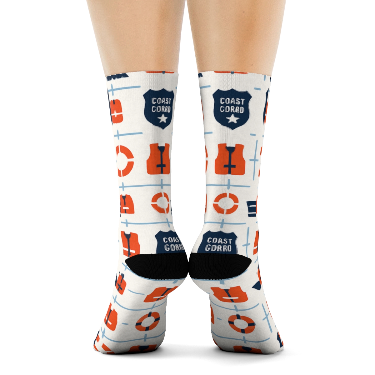 Nautical Grid With Coast Guard Officer Icons stylish athletic crew socks