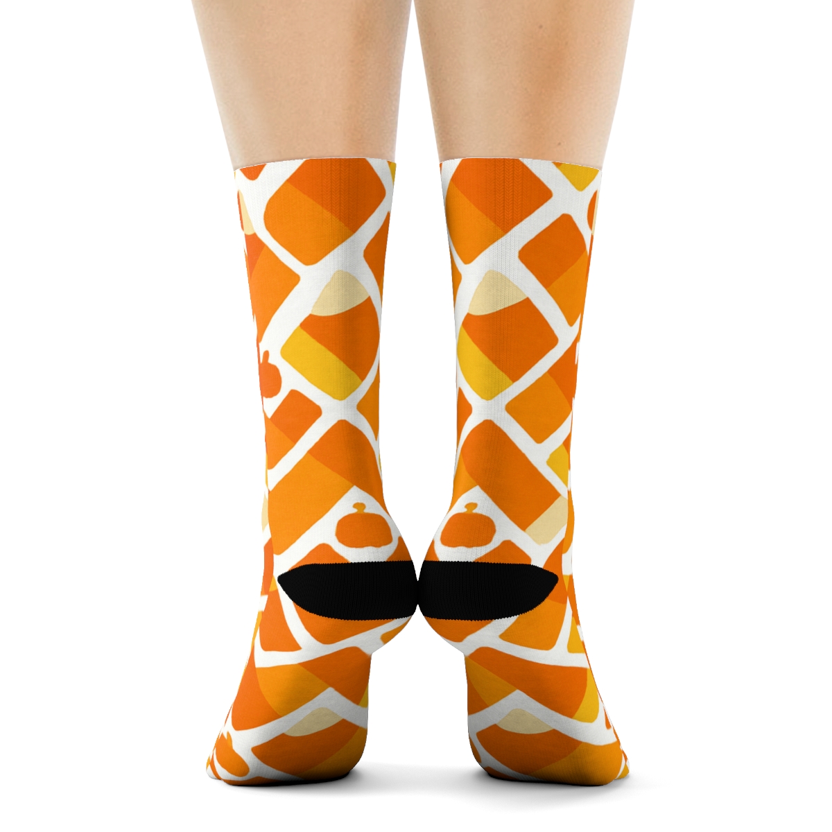 Orange Candy Corn Herringbone On White Background stylish athletic crew socks