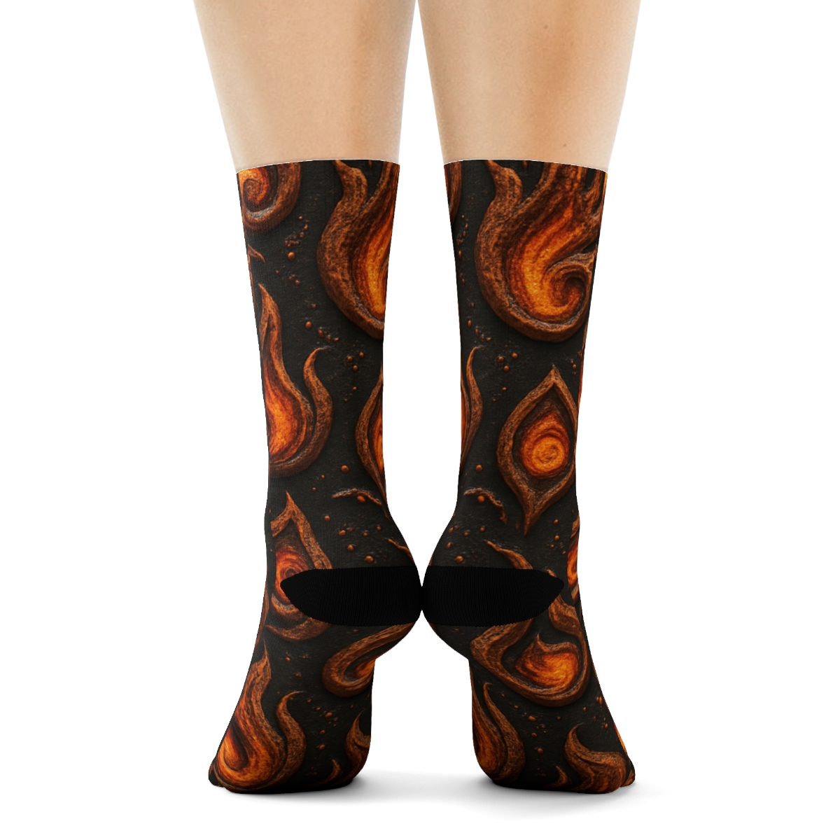 Molten Copper Flame Tessellation On Charcoal Black trendy patterned crew socks