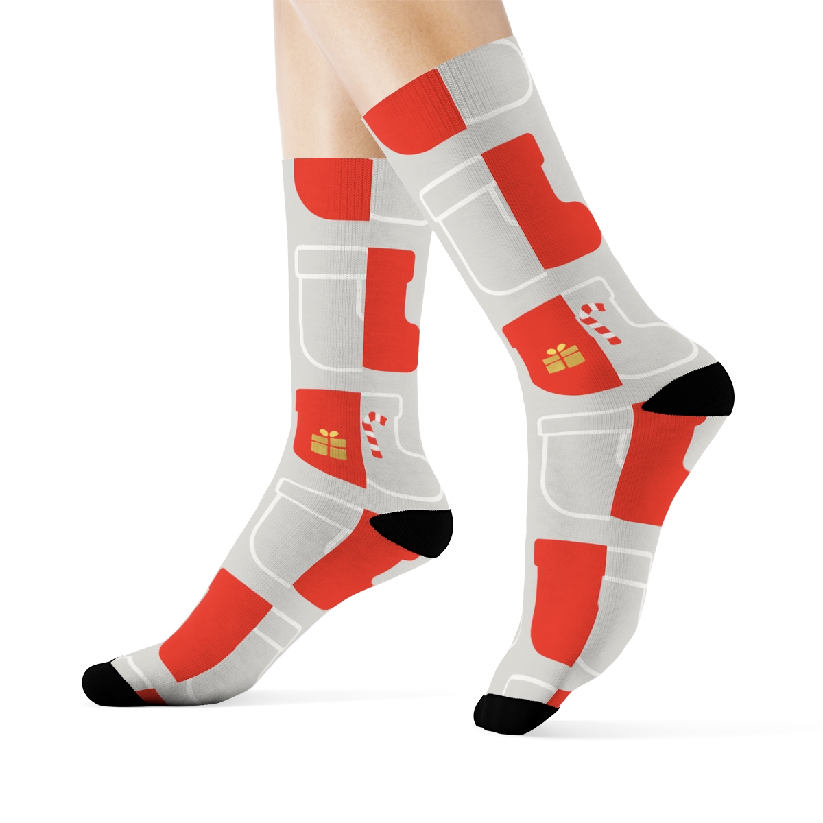 Stocking Motif Grid Holiday unique graphic crew socks
