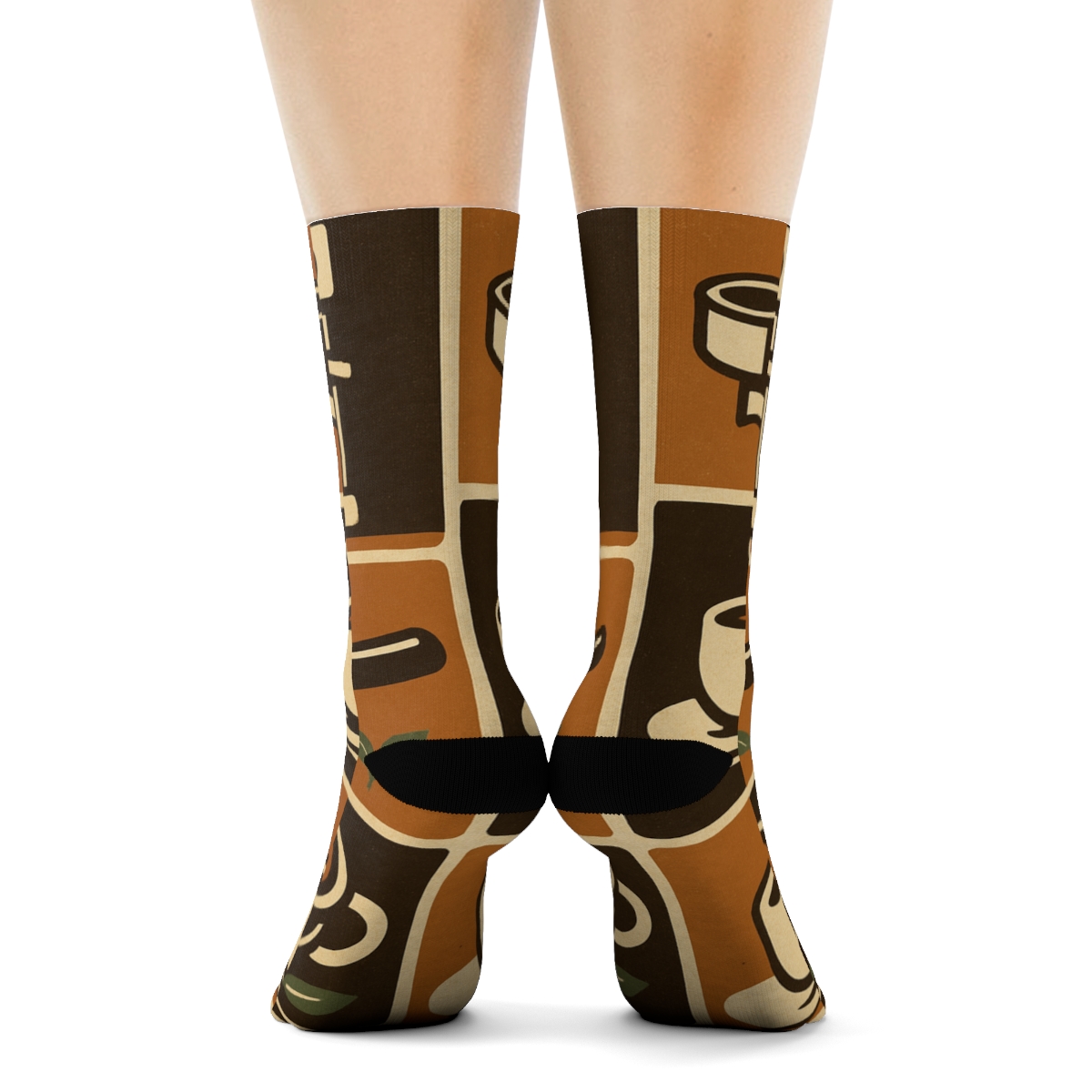 Coffeehouse Poster Collage With Barista Rhythm trendy patterned crew socks