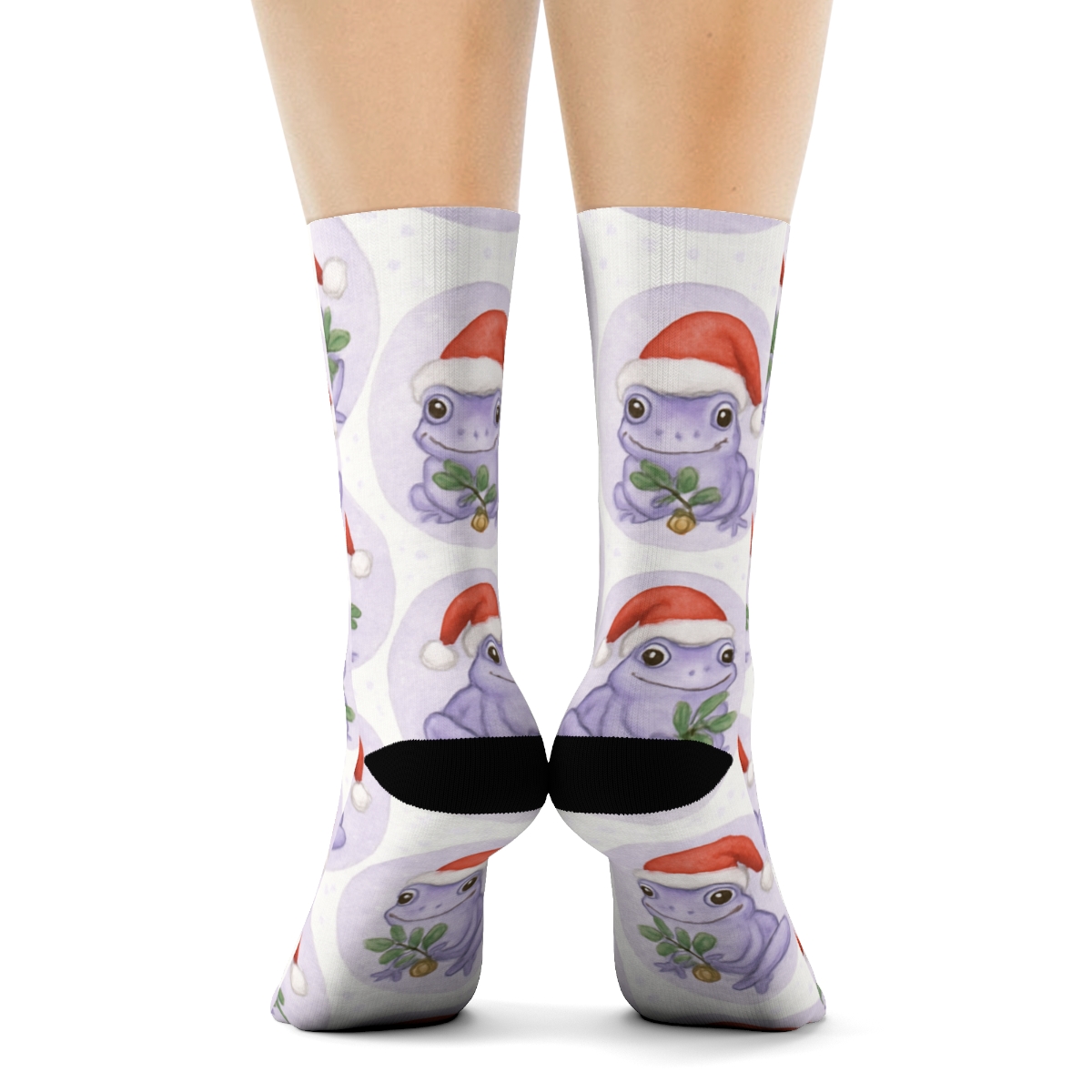 Lavender Frog Mistletoe Polka Tessellation On White Background personalized crew socks