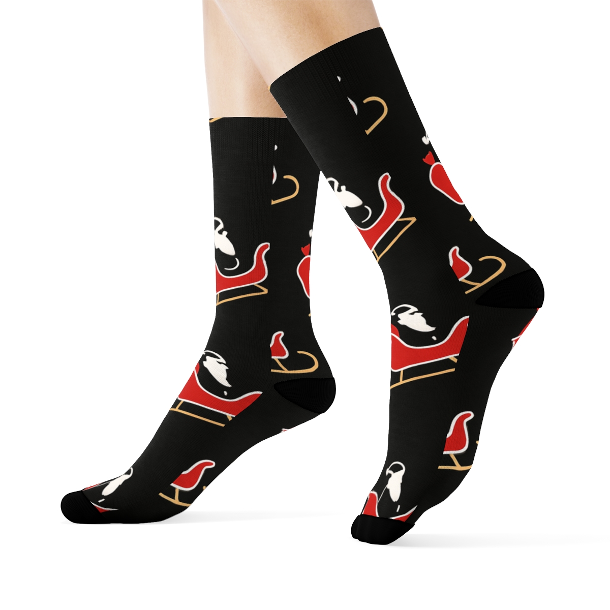 Sleigh Silhouette With Santa Midphrase designer printed crew socks