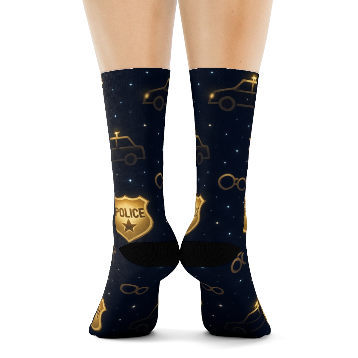 Midnight Beat With Police Officer Badge Constellations trendy patterned crew socks