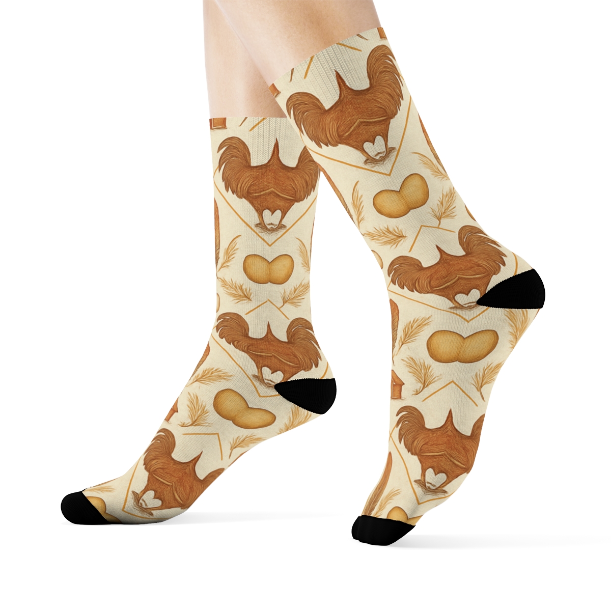 Rooster Parade With Chicken Feather Medallions premium sports crew socks