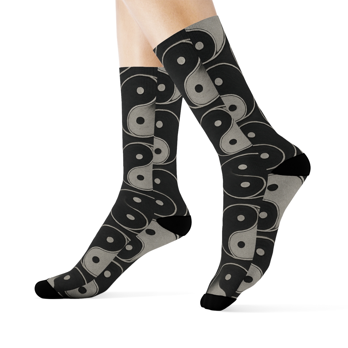 Silver Ink Teardrop Tessellation On Charcoal trendy patterned crew socksSilver Ink Teardrop Tessellation on Charcoal Crew Socks - Image 3
